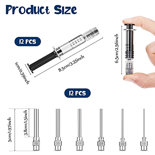 Nuanchu NUANCHU-BOROSILICATE GLASS -05 24 Pieces Borosilicate Glass Syringes Set Include 12 Pieces 1 Ml Borosilicate Glass Syringe Lock And 12 Pieces Stainless Steel Lock Dispensing Needle For Thick Liquids, Ink, Glue, Lab Use thumb #1