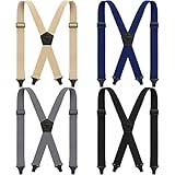 Sintege 4 Pcs X Back Hidden Suspenders Heavy Duty Hiking Suspenders Adjustable Under Clothing Suspenders Invisible Belt (Black, Khaki, Navy Blue, Gray)