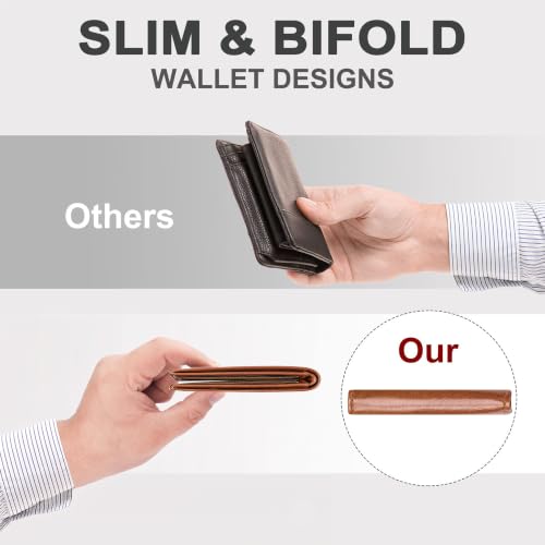 Image of Chelmon Slim Wallet for Men ID Window with RFID Blocking Minimalist Front Pocket Bifold Bussiness Card Holder Gift for Men, Alaska Brown