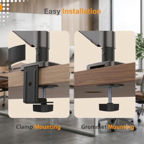 Image of Audiovan Gas Monitor Mounts - Articulating Arm, Adjustable VESA Mount Desk Stand with Clamp and Grommet Base. (Black, F-80 Gas Spring Single arm)