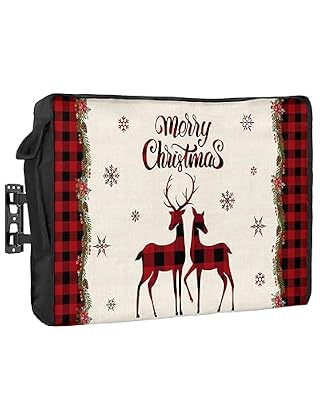 Outdoor TV Cover 80 to 85 Inches, Christmas Red and Black Buffalo Plaid Elk Waterproof and Weatherproof TV Cover with Remote Control Pocket, Flat Screen TV Cover Protector for Outside TV