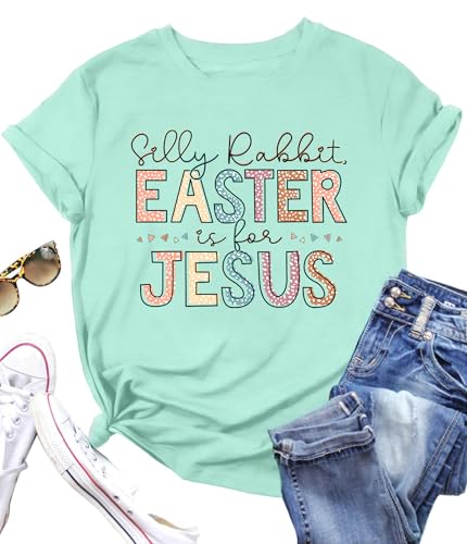 Image of LAZYCHILD Women Easter Teacher Shirts: Funny Treat All with Kindness T-Shirt Bunny Rabbit Tee Tops