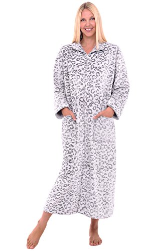 Image of Alexander Del Rossa Long Zip Up Robes, Plush Zipper Robes for Plus Size, Housecoats Zipper Front
