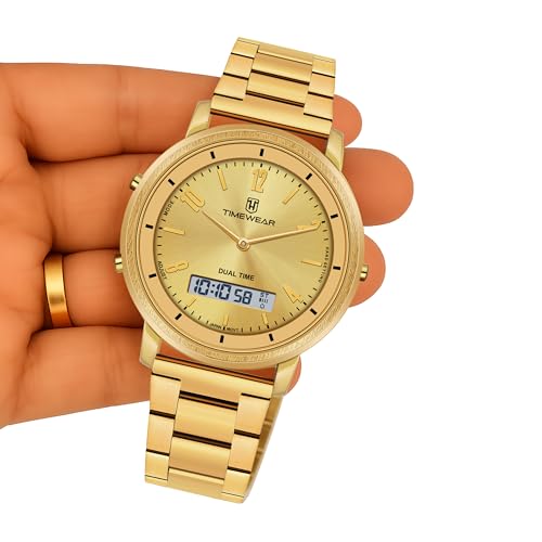 Image of TIMEWEAR Vintage Analog Digital, Dualtime, Automatic Calendar (Day, Date, Month) Alarm, Stopwatch, Stainless Steel Chain Watch for Men