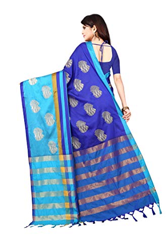 Image of OM SAI LATEST CREATION Soft Cotton & Silk Saree For Women Half Under 349 2020 Beautiful For Women saree free size with blouse piece (Turquoise)