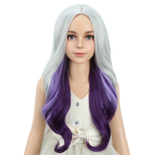 Image of PATTNIUM Long Wavy Silver Gray Wig for Women Gray Mixed Purple Wigs Synthetic Wigs