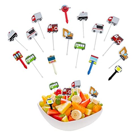 28 Stück Auto Zahnstocher, Bento Dekoration Zubehör, Cartoon Thema Zahnstocher, Dessert Gabeln, Zahnstocher Sticks, Mini Obst Gabeln, Kunststoff Obst Zahnstocher Cover