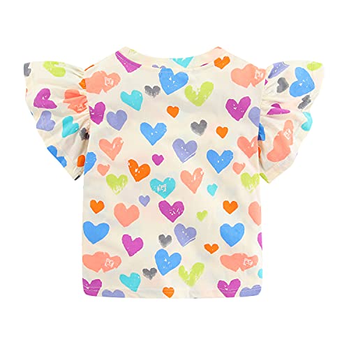 Mud Kingdom Toddler Little Girls T-Shirts Colorful Love Heart Printing Ruffle Sleeve Valentine’s Day Tees Casual Summer2