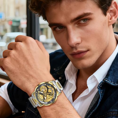 Image of OLEVS GELATU Mens Watch Automatic Tourbillon Wristwatch Skeleton Mechanical Self Winding 50M Waterproof Sapphire Crystal Square Male Watches Yellow /White /Black /Green