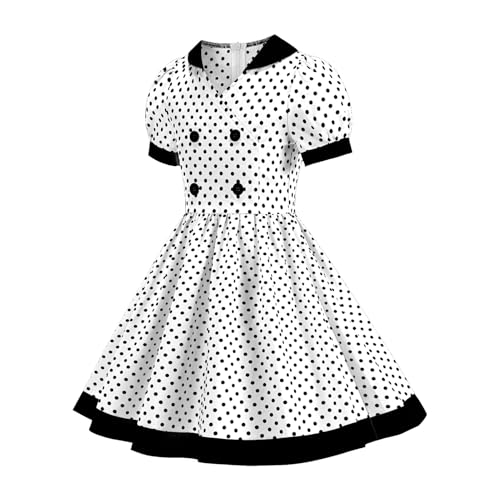 1950s Vintage Dresses for Girls Kids Lapel Collar 50s Polka Dot Dress Double Breasted Audrey Hepburn Rockabilly Swing Dress2