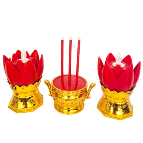 シャンディニー 電子式 線香 ロウソク 火を使わない LED 香炉 お香 蝋燭 仏具 仏壇 法事 法要 法会 仏事 赤