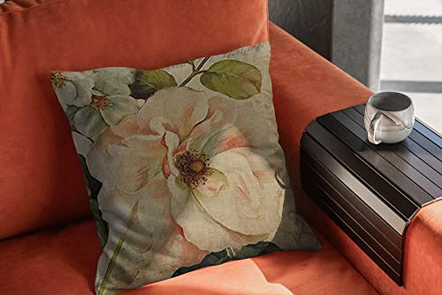 Sistwon Vintage Flower Throw Pillow Covers Peony Rose Home Decorative Pillow Covers Retro Cotton Linen Square Decorative Cushion Covers, White (Pillows-011) #TOP2