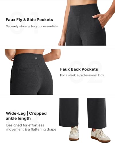 Image of G4Free EverGoing Wide Leg Ankle Pants for Petite Women with Pockets Stretch | Moisture Wicking, 4-Way Stretch, 7 /8 Ankle Length, Faux Fly Detail, Faux Back Pockets, Yoga To Casual Wear