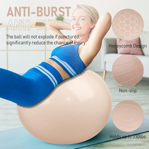 Image of Leyndo 4 Pcs 26 Inch Yoga Exercise Ball Pilates Pregnancy Birthing Fitness Ball with Quick Pump Anti Burst for Improved Posture, Balance, Yoga, Pilates, Training