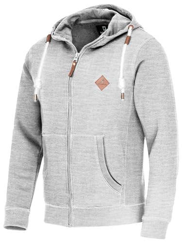 Preisvergleich Produktbild FALKENSTEJN stylischer Kapuzenpullover Sweatjacke Sweatshirt mit Logolederpatch Hoodie Pullover mit 2 seitlichen Taschen (Lt Grey, L)