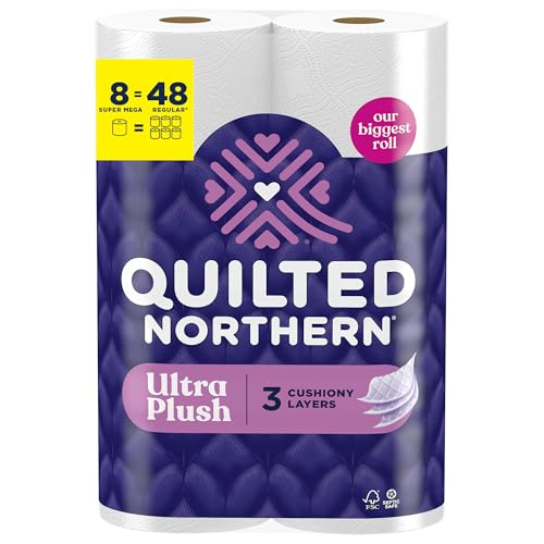 Quilted Northern Ultra Plush Toilet Paper, 8 Super Mega Rolls = 48 Regular Rolls, 4X More Absorbent*, 3-Ply Soft Toilet Tissue