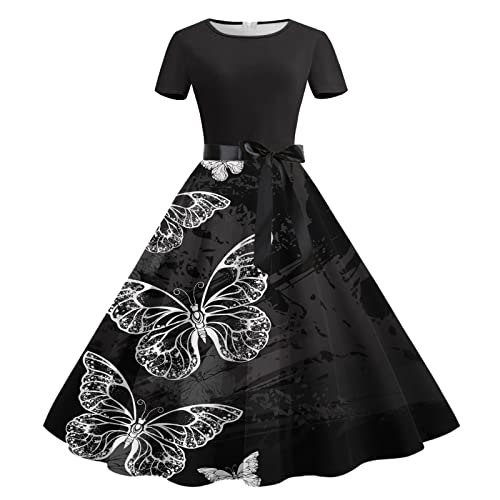 Rockabilly Kleider Damen A-Line Retro-Kleidung Vintage Partykleid Swing Festlich Blumendruck Cocktailkleid Elegant 50er Jahre Petticoat Kleid...