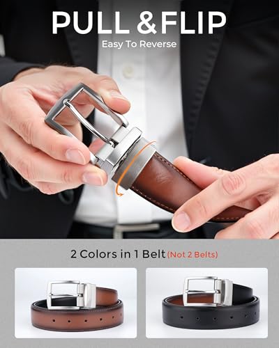 Image of MILORDE Reversible Belt for Men - Adjustable Size - Premium Leather - Double Style in One Belt