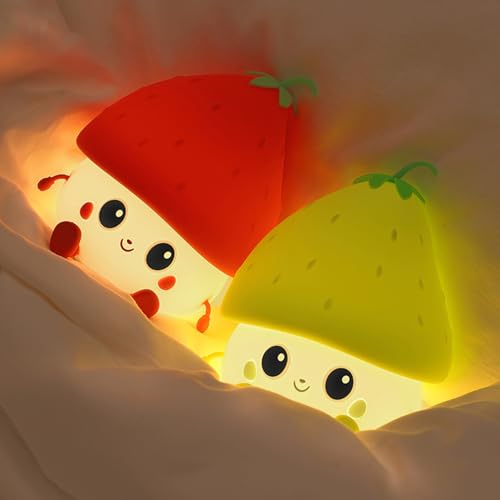 2 lámparas de noche fresa rojas y verdes para niños miniatura 1