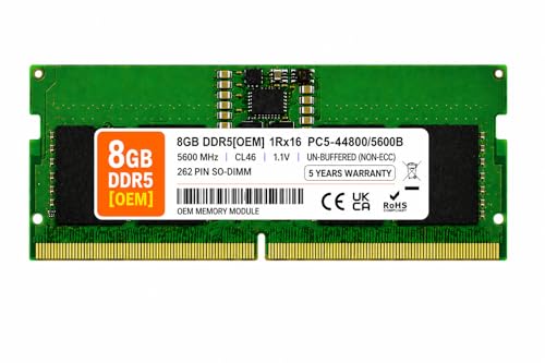 Image of 8GB DDR5 5600MHz OEM Laptop RAM Compatible with Micron [Key Specs: PC5-44800 /5600B | 262-Pin SO-DIMM | CL46 | 1Rx16 | 1.1V | Non-ECC] | 5 Years Seller Warranty