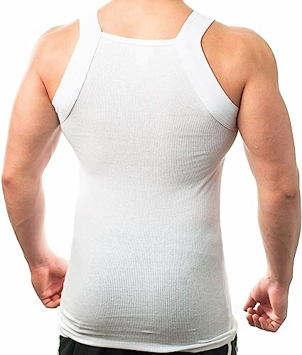 4 Packs Men's G-Unit Style Cotton Tank Tops Square Cut Muscle Rib A-Shirts (as1, Alpha, l, Regular, Regular) Black and White3