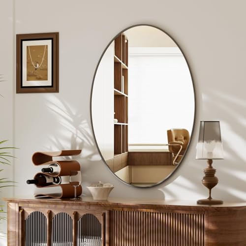 Image of Koonmi Black Oval Bathroom Mirror, 20 inchx28 inch Oval Mirror for Wall
