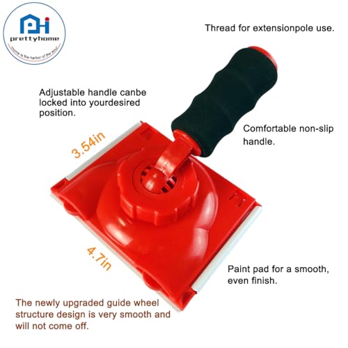 Prettyhome Paint Pad Applicator with Upgraded Guide Wheel Structure | Paint Edge Trimmer Plus Two Replace Pads | Walls & Ceilings Pad Painter | Paint Edger for Home Wall Painting