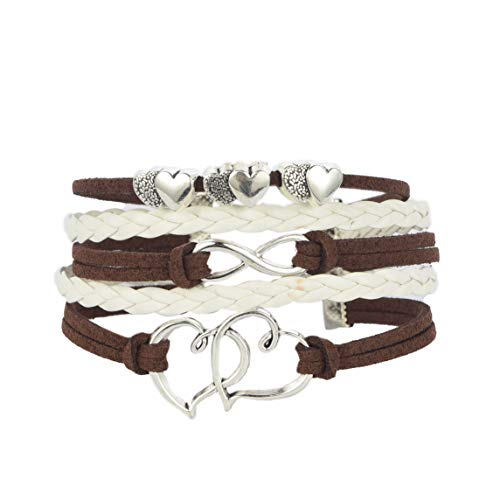 LuxglitterLin Double Heart Love Infinity Charm Leather 5 Wrap Multicolor Bracelets Handmade Braided Rope Cuff Wristband 7