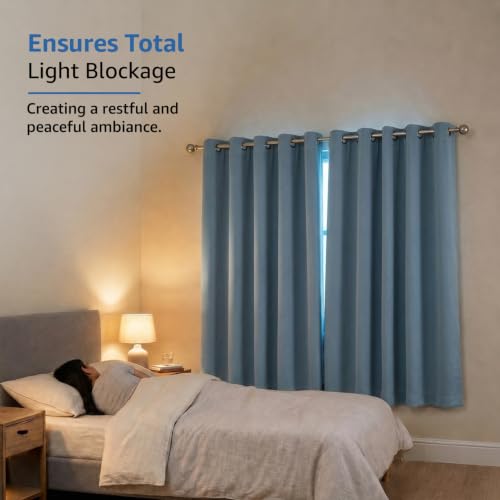 Image of Amazon Brand - Solimo Polyester 100% Blackout Plain Window Curtains|100% Blackout Window Curtains| 6 Feet |Set of 2| Plain Design |Blackout| for Living Room Kids Room and Bedroom | Color- Denim Blue