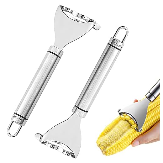Quimoy 2Pcs Magic Corn Peeler,Corn Stripper Cob Stripper Tool, Corn Peeler for Corn on the Cob,304 Stainless Steel Corn Thresher Cob Remover tool with Ergonomic Handle for Kitchen