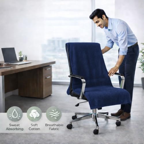 Image of Office Chair Towel | 500 GSM Towel with Tie Knot | Luxury Car Seat Towel Cover's | 100% Cotton Towel for Large Size | 70x140 CM | Pack of 1 - Dark Blue