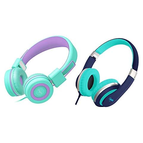 ELECDER Kids Headphones Bundle for Children Girls Boys Teens Foldable Adjustable On Ear Headphones 3.5mm Jack Compatible Cellphones Computer MP3/4 Kindle Airplane School Tablet Cover