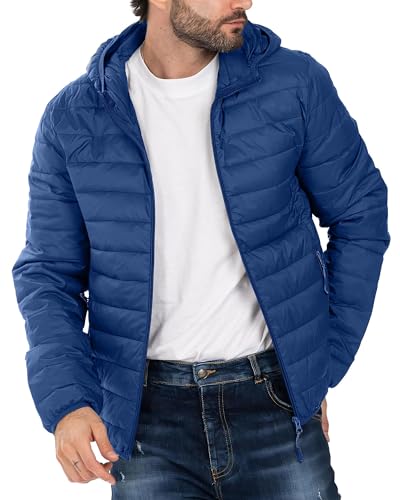 Image of Polu Men's Puffer Jacket with Hood Lightweight Windproof Water-Resistant Winter Down Jacket For Outdoor Hiking Camping(Blue,XL)