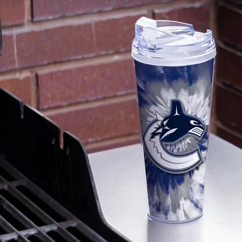Image of Rico Industries NHL Hockey Team Color Tie Dye 24oz Metallic Acrylic Tumbler with Hinged Lid, Officially Licensed Double Wall Tumbler with Straw