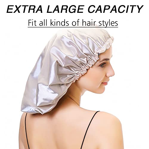 Image of Extra Large Adjustable Double Layer Satin Hair Bonnets with Drawstring for Women Night Sleeping Long Silky Satin