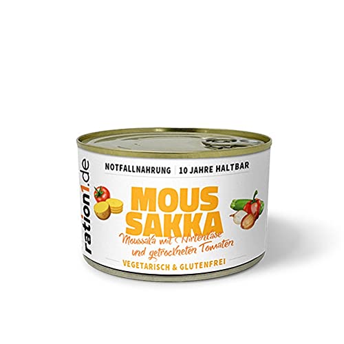 ration1 Moussaka mit Hirtenkäse und getrockneten Tomaten 1x 400g - 10 Jahre haltbar! Vegetarisch & Glutenfrei! Einfach öffnen und kalt oder warm genießen - keine weiteren Zutaten notwendig! – Bild 3
