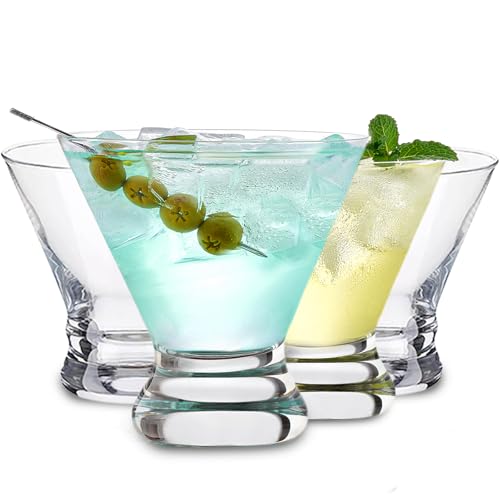 Qipecedm Martini Glasses Set of 4 (USA MADE), Crystal Cocktail Glasses 8 Ounces, Martini Glasses, Hand Blown Stemless Cocktail Glasses for Bar, Martini, Cosmopolitan, Manhattan, Gimlet, Brandy