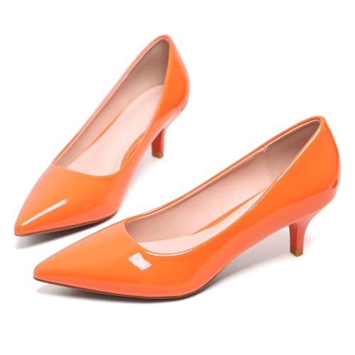 Image of Women's Low Kitten Heel Pumps Classic Fashion Dress Pumps Simple Heeled Shoes for Office Work