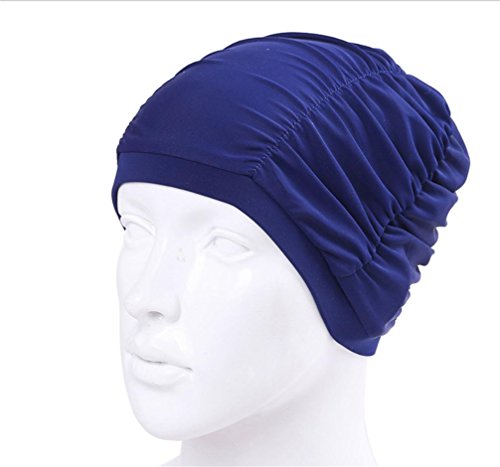 Bonnet de bain plissé en nylon et spandex bleu marine pour hommes et femmes
