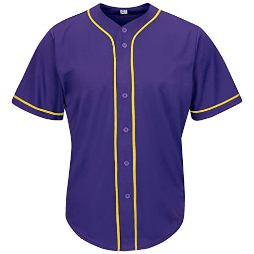 Pullonsy Purple Plain Baseball Jerseys Basketball Shirts Tops for Adult Button Down Fashion Purple-Yellow Stripe Plain Size 3XL