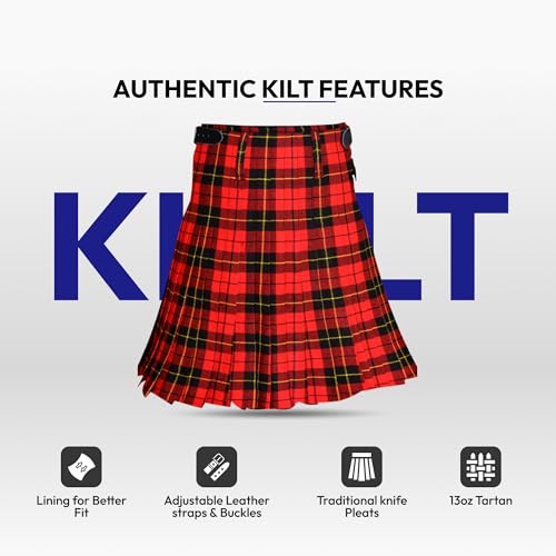 Image of 8 Yard Mens Kilt - Authentic Tartan Kilt for Men Highland Outfit for Weddings & Traditional Scottish Wear
