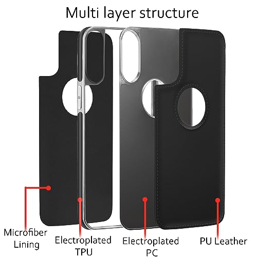 Image of Amazon Basics Back Cover iPhone X /Xs Silver Electroplated Chrome | Full Camera Protection | Chrome Leather | Flexible Pu Leather Bumper Case (Black)