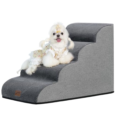 GoGoBunny Waterproof High Density Foam Curved Dog Stairs for High Beds Couches 19.7" H