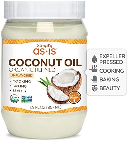 Simply as-is | Organic Refined Coconut Oil for Cooking, Baking & Beauty | Neutral Flavor & Aroma | Expeller-Pressed | 29 fl oz