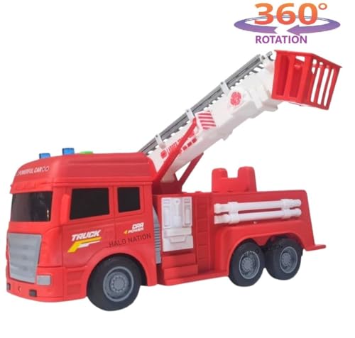 Image of HALO NATION Remote Control Fire Ladder Truck - 4 Channel RC Engine With Light & Sound - Big Size Truck for Kids, Red