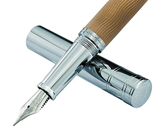 Hongdian 1843 Navigator Fountain Pen Fine Nib Solid Metal, Brown Ripple Pattern With Refillable Converter And Metal Pen Case #TOP20