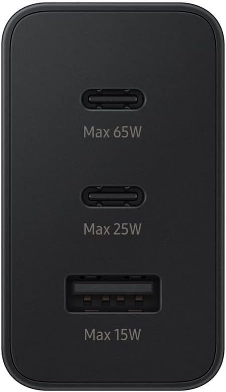 Image of Essri Original 65W Tri Port,Type-C & USB-A,Super Fast Charger For Samsung (Cable Not Included),Black,Tablet With 6 Months Warranty