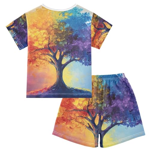 CHIFIGNO Colorful Tree Soft Short SleevePyjamas, Pajamas Set with Pocket 5Y2