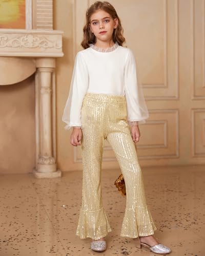 Image of GRACE KARIN Girls Sequin Pants Sparke Trouser Glitter Dance Bell Bottoms 5-14