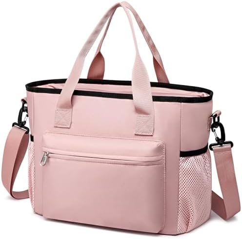 Insulated Lunch Box for Women Men Adults,Adjustable Shoulder Strap Reusable Lunch Bag for Office Work Picnic Camping Beach Outdoor Large Lunch Bag-Pink